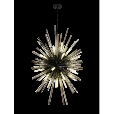 Dalston 32 Light E27, Vertical Oval Pendant Matt Black Smoke Glass, Item Weight: 22kg