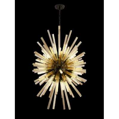 Dalston 32 Light E27, Vertical Oval Pendant Matt Black Champagne Glass, Item Weight: 22kg