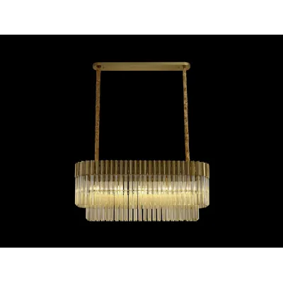 Aldershot 100 x 32cm Pendant Rectangle 5 Light E14, Brass Cognac Sculpted Glass, Item Weight: 21kg