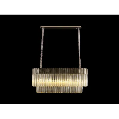 Aldershot 100 x 32cm Pendant Rectangle 5 Light E14, Polished Nickel Cognac Sculpted Glass, Item Weight: 21kg