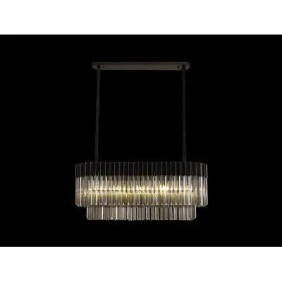 Aldershot 100 x 32cm Pendant Rectangle 5 Light E14, Matt Black Smoke Sculpted Glass, Item Weight: 21kg