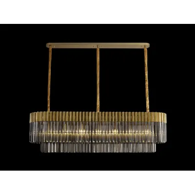 Aldershot 150 x 40cm Pendant Rectangle 7 Light E14, Brass Smoke Sculpted Glass, Item Weight: 28kg