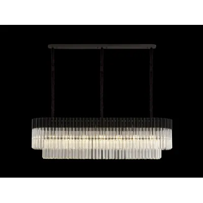 Aldershot 150 x 40cm Pendant Rectangle 7 Light E14, Matt Black Clear Sculpted Glass, Item Weight: 28kg