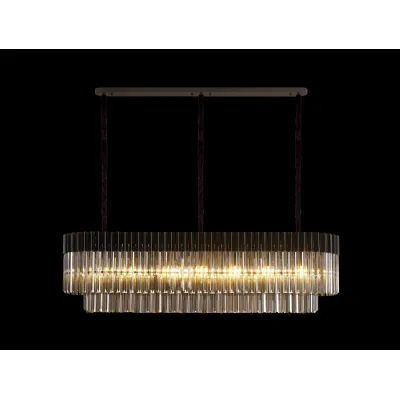 Aldershot 150 x 40cm Pendant Rectangle 7 Light E14, Matt Black Smoke Sculpted Glass, Item Weight: 28kg