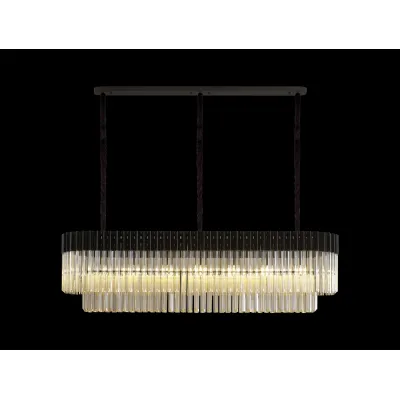 Matt Black Cognac Rectangular 7 Light Sculpted Glass Pendant