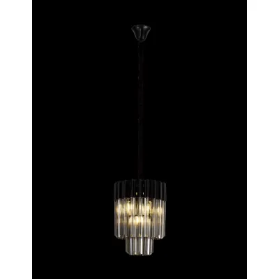 Aldershot 30cm Pendant Round 4 Light E14, Matt Black Smoke Sculpted Glass