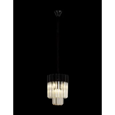 Aldershot 30cm Pendant Round 4 Light E14, Matt Black Cognac Sculpted Glass