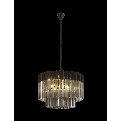 Aldershot 60cm Pendant Round 8 Light E14, Matt Black Smoke Sculpted Glass Item Weight: 17.3kg