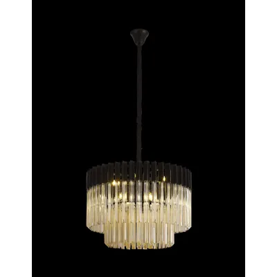 Aldershot 60cm Pendant Round 8 Light E14, Matt Black Cognac Sculpted Glass, Item Weight: 17.3kg