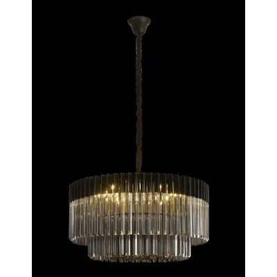 Matt Black Smoke Sculpted Glass Pendant 12 E14 Lamp Holders
