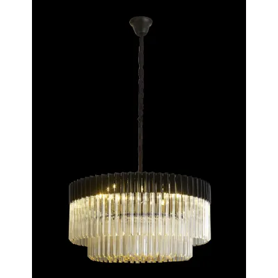 Aldershot 80cm Pendant Round 12 Light E14, Matt Black Cognac Sculpted Glass, Item Weight: 25.4kg