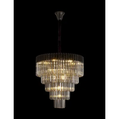 Aldershot 80cm Pendant Round 5 Tier 19 Light E14, Matt Black Smoke Sculpted Glass, Item Weight: 32.6kg