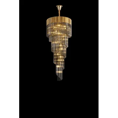 Brass Smoked 70cm 23 Light E14 5 Tier Sculpted Glass Pendant