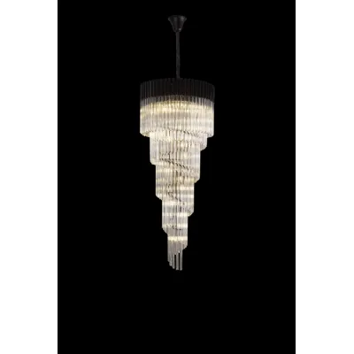 Aldershot 70cm Pendant Round 5 Layer Spiral 23 Light E14, Matt Black Clear Sculpted Glass, Item Weight: 56.2kg