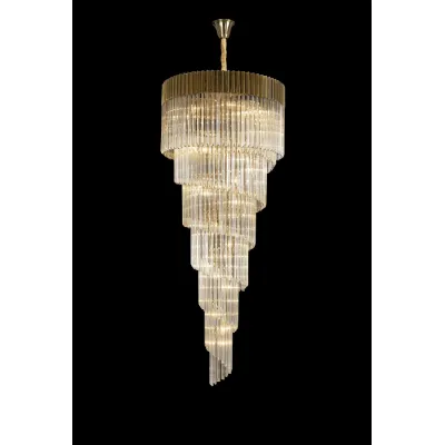 Brass Cognac 90cm 31 Light E14 7 Tier Sculpted Glass Pendant