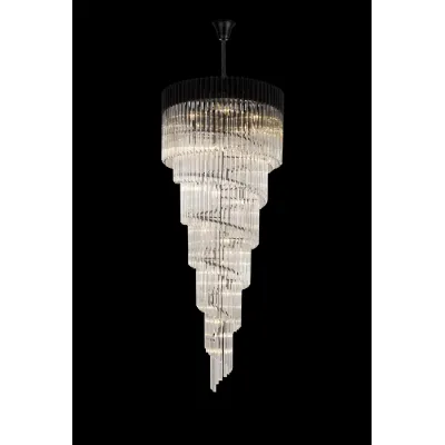 Aldershot 90cm Pendant Round 7 Layer Spiral 31 Light E14, Matt Black Clear Sculpted Glass, Item Weight: 92.7kg