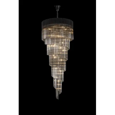 Aldershot 90cm Pendant Round 7 Layer Spiral 31 Light E14, Matt Black Smoke Sculpted Glass, Item Weight: 93kg