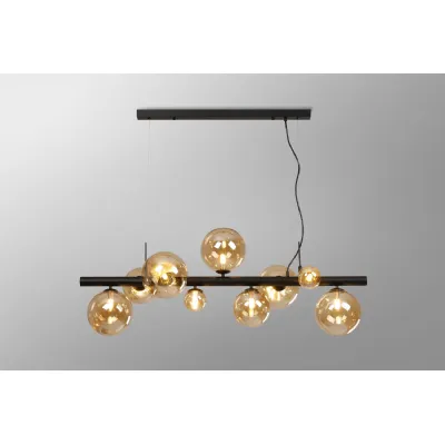 Tenterden Linear Pendant, 9 x G9, Satin Black, Amber Plated Glass