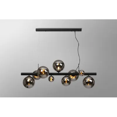 Tenterden Linear Pendant, 9 x G9, Satin Black, Chrome Plated Glass