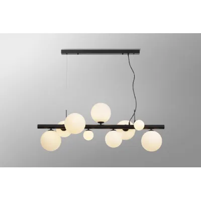 Tenterden Linear Pendant, 9 x G9, Satin Black, Opal Glass