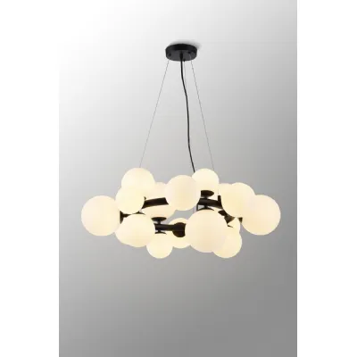Tenterden Circular Pendant, 16 x G9, Satin Black, Opal Glass