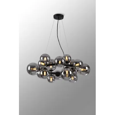Tenterden Circular Pendant, 16 x G9, Satin Black, Smoke Plated Glass