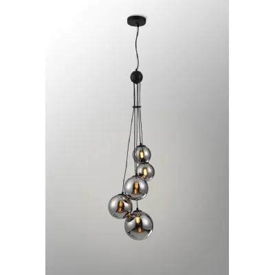 Tenterden Pendant, 5 x G9, Satin Black, Chrome Plated Glass