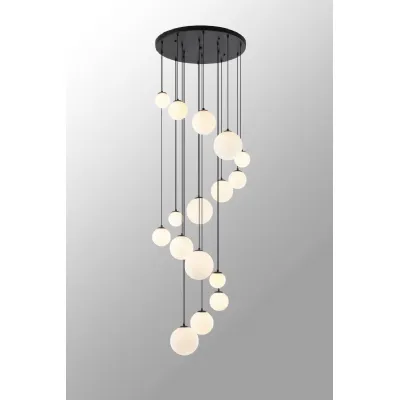 Tenterden Pendant, 16 x G9, Satin Black, Opal Glass
