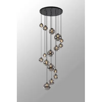 Tenterden Pendant, 16 x G9, Satin Black, Smoke Plated Glass