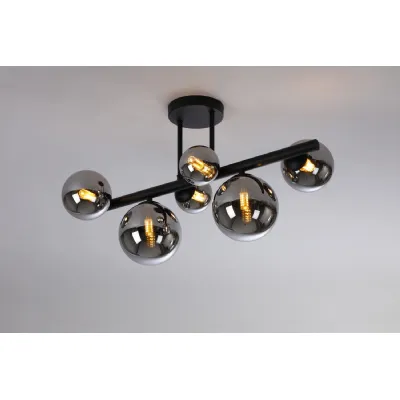 Tenterden Semi Flush Ceiling Light, 6 x G9, Satin Black, Chrome Plated Glass