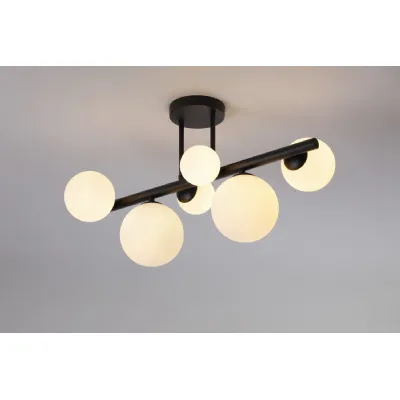 Tenterden Semi Flush Ceiling Light, 6 x G9, Satin Black, Opal Glass
