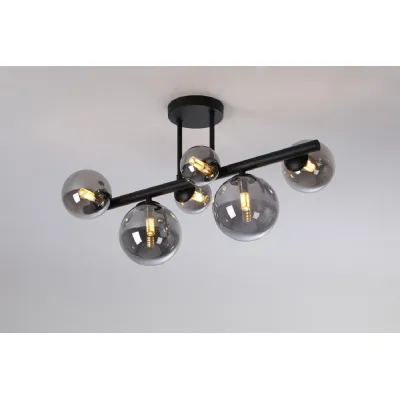 Tenterden Semi Flush Ceiling Light, 6 x G9, Satin Black, Smoke Plated Glass