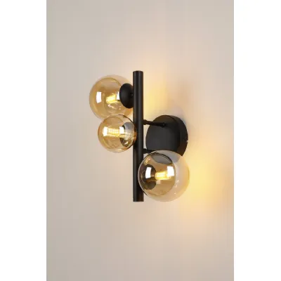 Tenterden Wall Lamp, 3 x G9, Satin Black, Amber Plated Glass