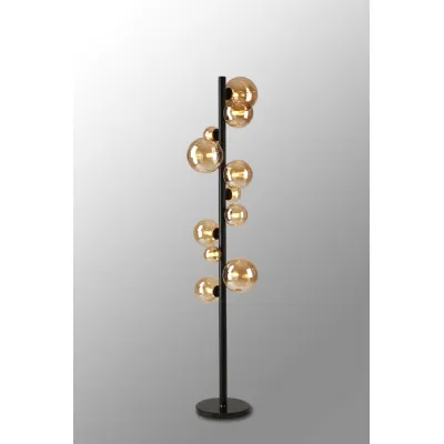 Tenterden Floor Lamp, 11 x G9, Satin Black, Amber Plated Glass