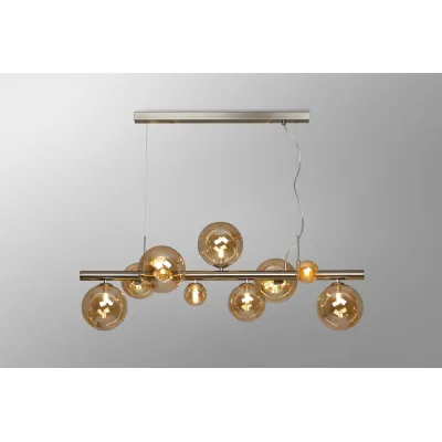 Tenterden Linear Pendant, 9 x G9, Satin Nickel, Amber Plated Glass