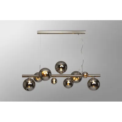 Tenterden Linear Pendant, 9 x G9, Satin Nickel, Chrome Plated Glass