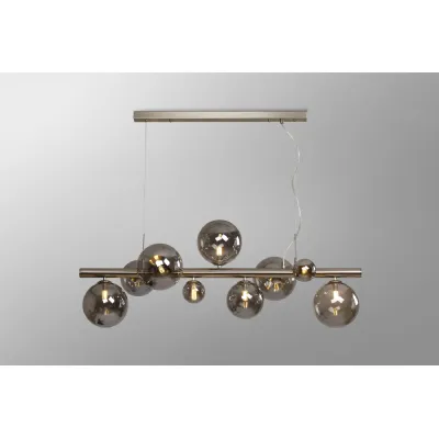 Tenterden Linear Pendant, 9 x G9, Satin Nickel, Smoke Plated Glass