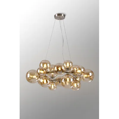 Tenterden Circular Pendant, 16 x G9, Satin Nickel, Amber Plated Glass