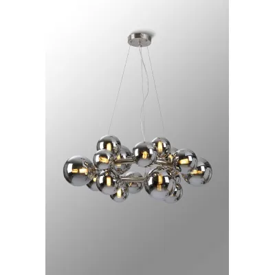 Tenterden Circular Pendant, 16 x G9, Satin Nickel, Chrome Plated Glass