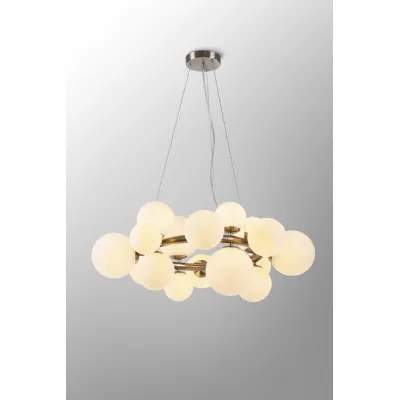 Tenterden Circular Pendant, 16 x G9, Satin Nickel, Opal Glass