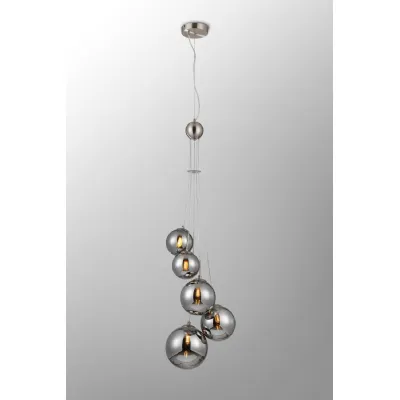 Tenterden Pendant, 5 x G9, Satin Nickel, Chrome Plated Glass