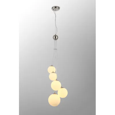 Tenterden Pendant, 5 x G9, Satin Nickel, Opal Glass