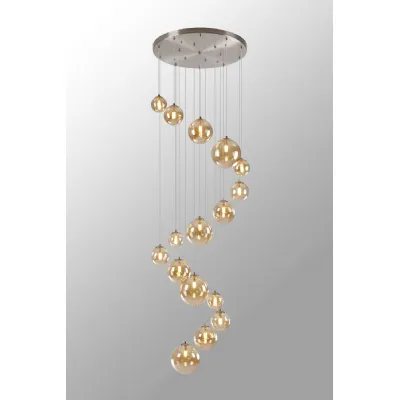 Tenterden Pendant, 16 x G9, Satin Nickel, Amber Plated Glass