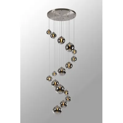 Tenterden Pendant, 16 x G9, Satin Nickel, Chrome Plated Glass