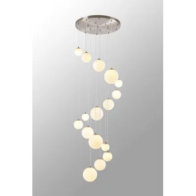 Tenterden Pendant, 16 x G9, Satin Nickel, Opal Glass