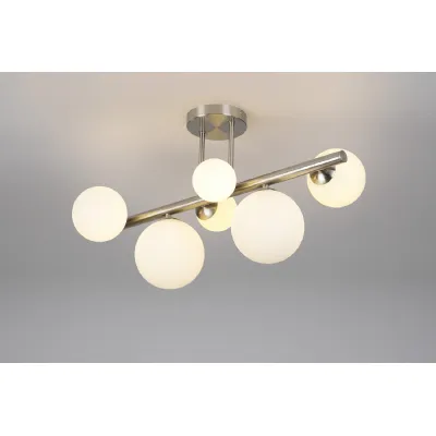 Tenterden Semi Flush Ceiling Light, 6 x G9, Satin Nickel, Opal Glass