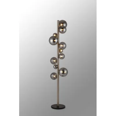 Tenterden Floor Lamp, 11 x G9, Satin Nickel, Smoke Plated Glass