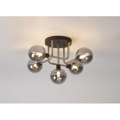 Leyton Flush Ceiling, 5 Light G9, Graphite Satin Nickel Smoke Glass