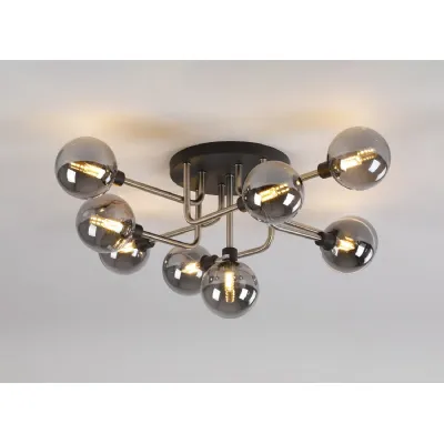 Leyton Flush Ceiling, 9 Light G9, Graphite Satin Nickel Smoke Glass