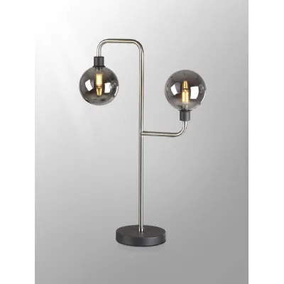 Leyton Table Lamp, 2 Light G9, Graphite Satin Nickel Smoke Glass